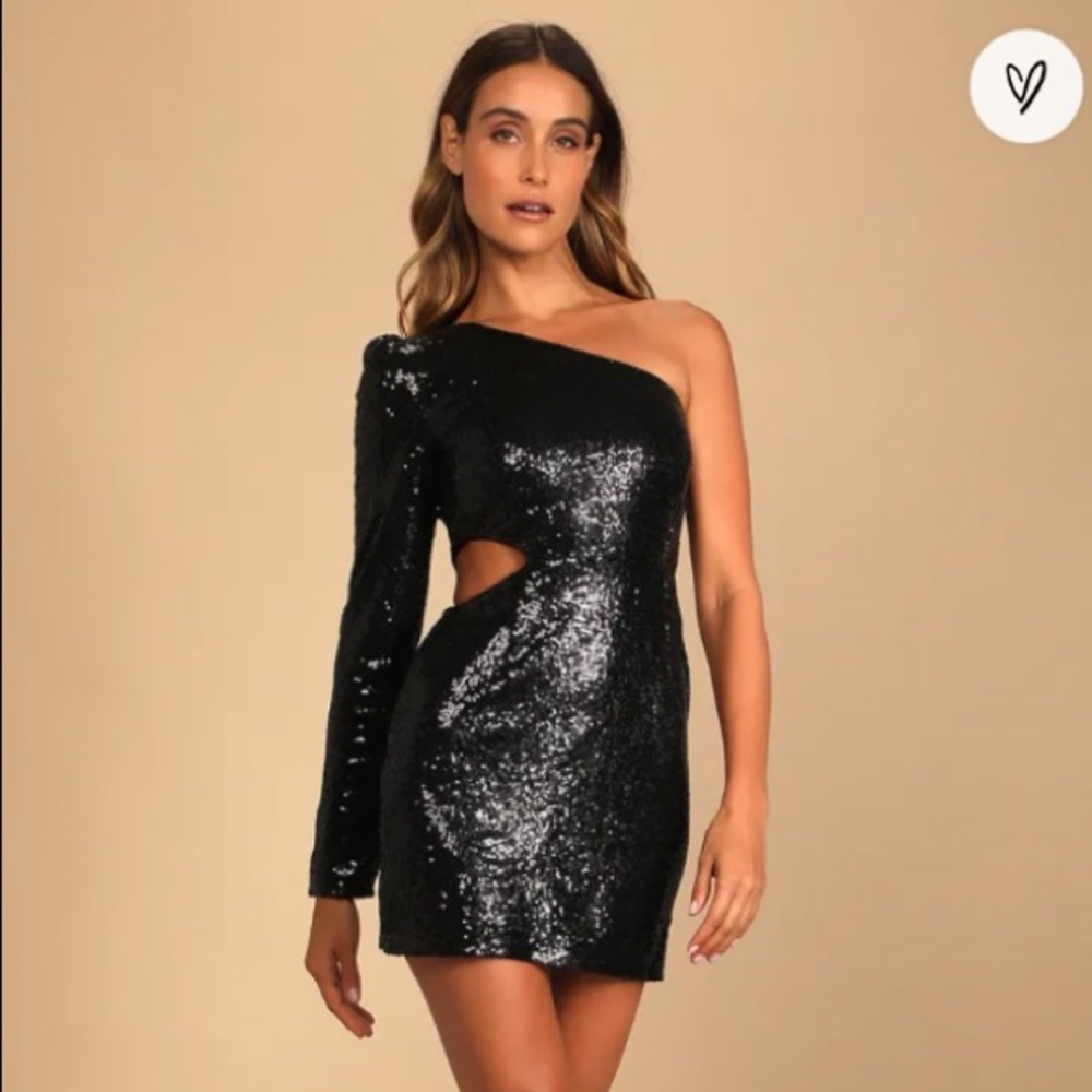 Total Diva Black Sequin One-Shoulder Bodycon Mini Dress